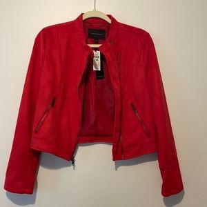 NWT Banana Republic faux suede Moto jacket. Red, size S